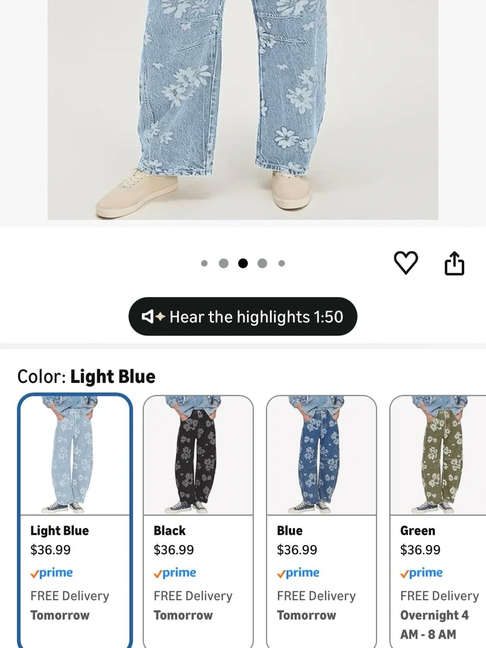 Women's Light Blue Floral Print Barrel Jeans - Picture 6 of 6